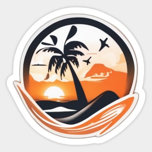 Tropical Sunset Paradise Circle Design No. 780 Sticker